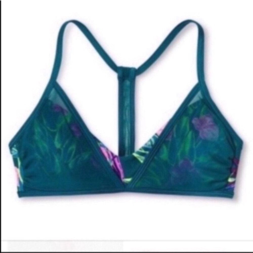 Xhilaration Green Floral Bikini Top Large Tropical Print Swim Adjustable Straps - Picture 2 of 5